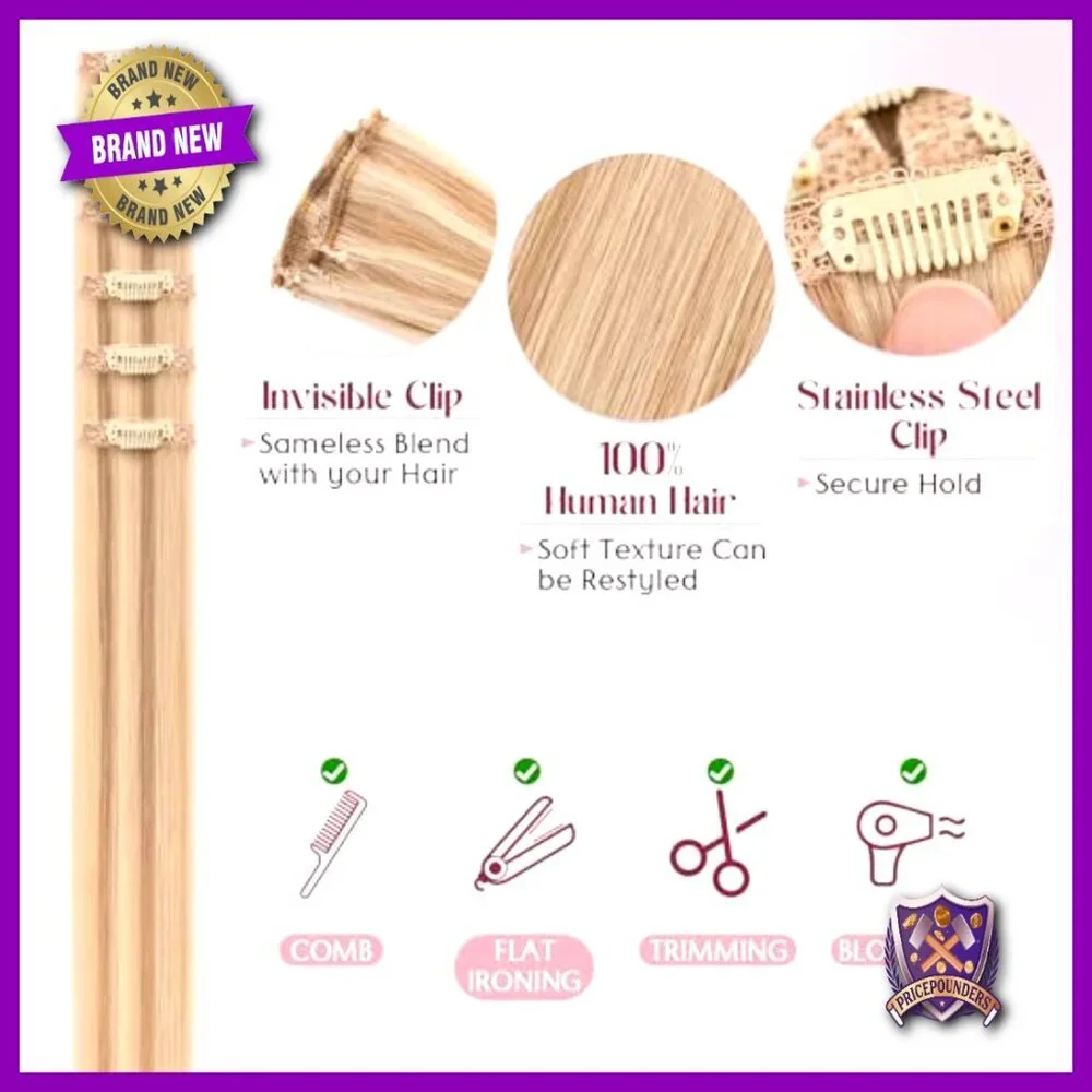 6-Piece Clip-In Human Hair Extensions 16 Inch Straight Seamless